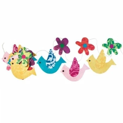 Guirnalda de pájaros de papel ecológico 5 pies hecha a mano comercio justo cumpleaños banderín habitación infantil Foto 1 de 3