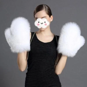Women’s Winter Gloves Lined Luxury Genuine Fox Fur Gloves Chain Gloves Mittens - Picture 1 of 11