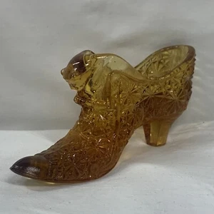 VINTAGE MID-20th Fenton Art Glass Autumn Gold Daisy And Button Cat Head Shoe - Picture 1 of 10