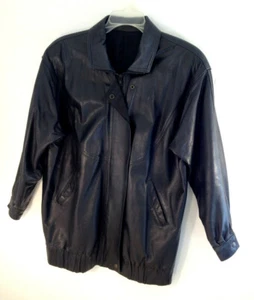 Vintage Black Leather Jacket Made in the USA Length 31" - Picture 1 of 12