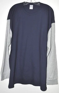 Long Sleeve Tee Soft Knit Color Block Navy Blue & Gray Sleeves Men's Size 3XL - Picture 1 of 3