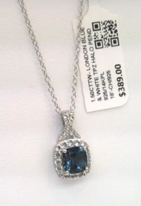 Natürlicher 1,50 kt London Blautopas Heiligenschein Anhänger Halskette 14 K PL STERLING 925 389 $ - Bild 1 von 7