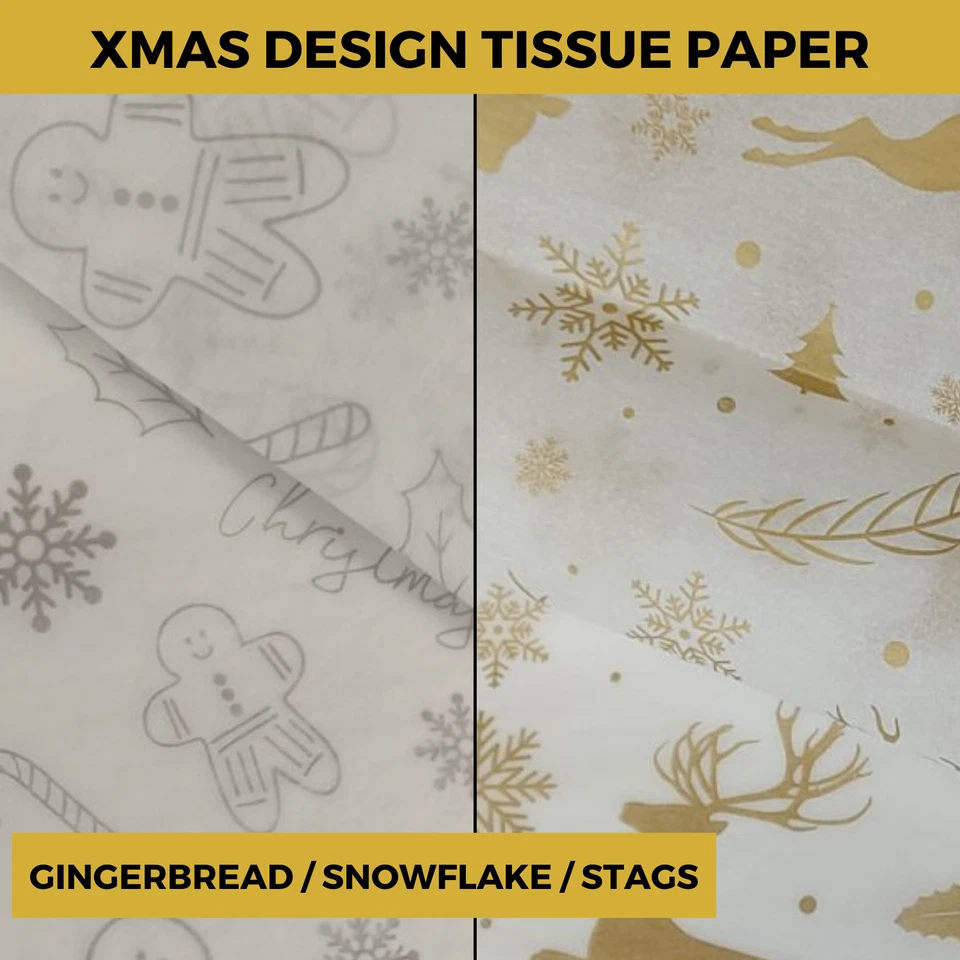 Metallic Christmas Printed Tissue Paper - Snowflakes Trees Gold Silver Gift Wrap - Image 1 of 1
