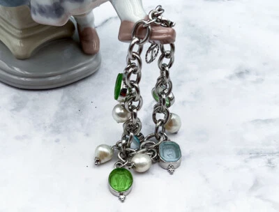 TAGLIAMONTE Designs(2139B) 925SS/Rhod Venetian Intaglio Charm Bracelet*Reg.$300 - Image 1 of 4