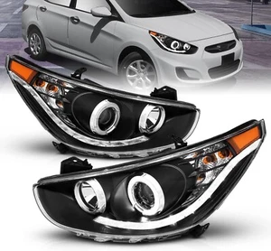 Halo LED Headlights Set For 2012-2014 Hyundai Accent Headlamps Left+Right Sides - Bild 1 von 6