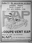 PUBLICITÉ DE PRESSE 1925 LE COUPE-VENT KAP UN PARE-BRISE ARRIÈRE POUR VOITURE