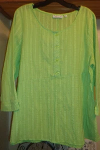 HABITAT CLOTHING TO LIVE IN NEONGRÜN CRINKLE 3/4 ARM TUNIKA OBERTEIL NEU GR. L - Bild 1 von 8