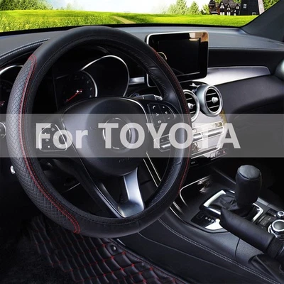 Leather Car Steering Wheel Cover For Toyota Breathable Anti-slip Car Accessories - Image 1 of 4