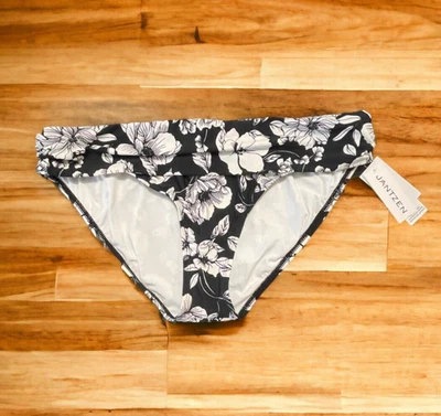 Biquíni de natação Jantzen parte inferior controle de barriga floral preto branco praia tamanho 16 novo com etiquetas - Imagem 1 de 4