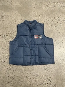 Vtg 80s USA Champion Spark Plugs Racing Puffer Vest Mens L Snap Up Nylon - Picture 1 of 5