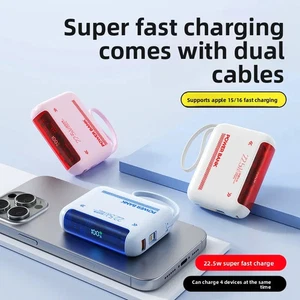 22.5W 10000mAh Fast Charging Power Bank with Built-in Cable Compact Portable - Picture 1 of 14