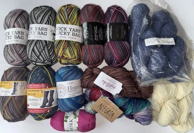 Lot 13 Skeins 75% Merino Wool Superwash Sock Yarn Wisdom Lucky Bag Schachenmayr - Image 1 of 4