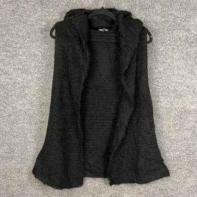 Eileen Fisher Hooded Vest Women Small Petite Black Suri Alpaca Silk Knit - Image 1 of 4