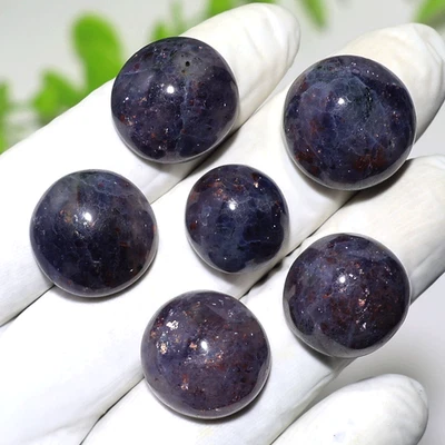 6 PC Natural Iolite Sunstone Cab Set • Round Dome “Galaxy” Stones • Designer Lot - Image 1 of 4