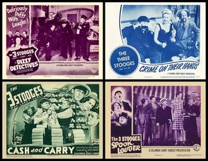 THE 3 STOOGES MOE LARRY CURLY - ALL 4 FOUR SEPARATE 11 X 14 LOBBY CARDS - Picture 1 of 1