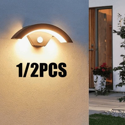 Modern Curved Outdoor LED Wall Light PIR Motion Sensor Lamp Outside Garden Porch - Image 1 of 4