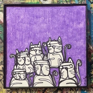ENMARCADO ORIGINAL Gatos Graffiti Arte Moderno Gato Amigos 4x4 PINTURA POP Ghostgrl - Imagen 1 de 7