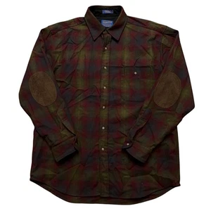 Camisa Pendleton Trail Para Hombre Talla L Manga Larga Parche en el Codo Lana A Cuadros Rojo Verde - Imagen 1 de 4