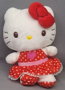 2013 Sanrio Hello Kitty Plush Stuffed Toy with Sen Eyes & Polka Dot Dress  - Picture 1 of 5