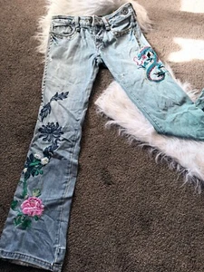 Jeans Odyn Y2K, Vaqueros, Gótico/Rock, Vintage, Gráfico Dragón Envejecido Azul 27W - Imagen 1 de 24