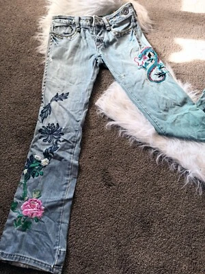 Jeans Odyn Y2K, Vaqueros, Gótico/Rock, Vintage, Gráfico Dragón Envejecido Azul 27W Foto 1 de 4