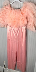 AKIRA Women JUMPSUIT M Pink Ruffles Elastic Back Waist Pockets NEW $149 - Picture 1 of 17