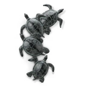 Intriguing Eye-catching Aluminum Sea Turtle Quartet Coastal Look Wall Hanging - Picture 1 of 2