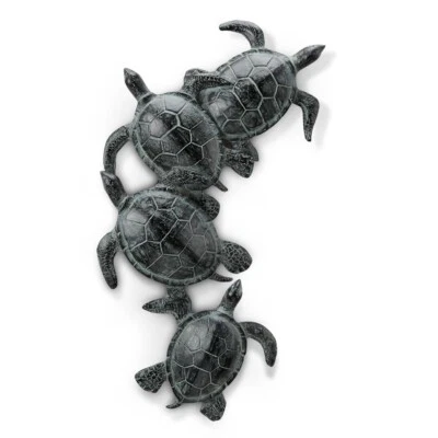 Intriguing Eye-catching Aluminum Sea Turtle Quartet Coastal Look Wall Hanging - Image 1 of 2