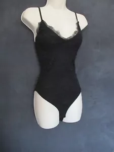Neu ohne Etikett Primark sexy schwarz Chantilly Spitze Herzausschnitt Teddy Body hoch geschnitten S 6/8 - Bild 1 von 12