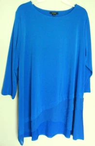 ALFANI Tunic TOP Blue layered hem Stretch SHIRT 3/4 sleeve NEW! ~ Women sz L - Picture 1 of 3