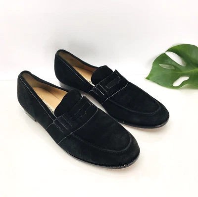 Mocasines Manolo Blahnik Penny 40/9 estrechos negros gamuza cuero planos hechos en Italia Foto 1 de 4