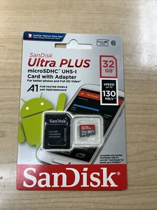 Carte MicroSDHC UHS-I Sandisk Ultra Plus avec adaptateur 32 Go 130 Mbp/s | NEUVE SCELLÉE - Photo 1 sur 2