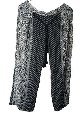 Pantalón Bebop Para Mujer Blanco Negro Pierna Ancha Cintura Elástica Boho Hippie Talla L Foto 1 de 4