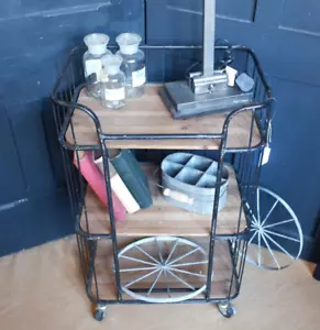 Vintage Retro Trolley Black Metal 3 Shelf Rustic Industrial Workstation Table - Picture 1 of 13