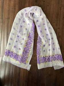 Bufanda Floral Vintage Nasharr Freres Mezcla de Seda Blanco Púrpura Violeta Japón - Imagen 1 de 9
