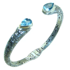 Enchanted Beauty Swiss Blue Topaz .925 Sterling Silver Bracelet / Cuff - Picture 1 of 4