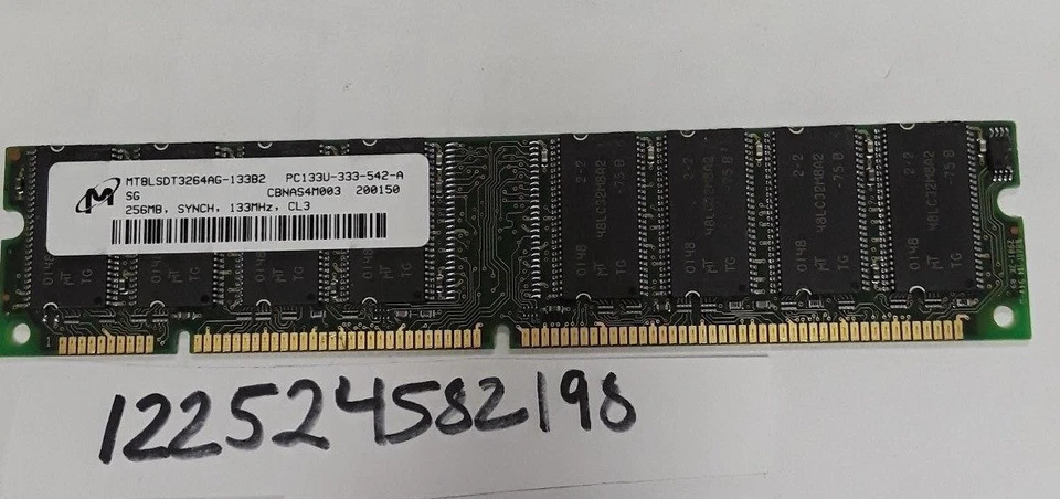 256MB SDRAM  SYNCH PC133 CL3  133MHZ 168PIN NON-ECC 1RX8 SINGLE RANK  32X8 - Image 1 of 1