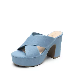 Women Platform Side Sandals High Chunky Block Heel Open Toe Slip On Sandals - Picture 1 of 23