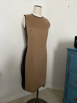 Ralph Lauren BLACK LABEL 6 sheath dress camel hair lambskin leather sleeveless - Image 1 of 4