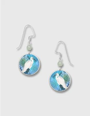 Pendientes Disco Estampado Garza Blanca Árbol Limón Plata Esterlina Gancho Hecho a Mano EE. UU. Foto 1 de 4