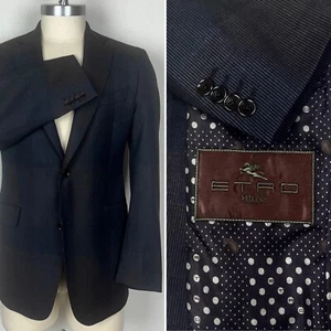 ETRO Milano Brown & Navy Blue Plaid Blazer Sport Coat 42R Slim Fit Made in Italy - Picture 1 of 23