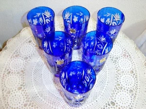 6 Nachtmann Bleikristal Cobalt Cut to Clear 5 1/4" 10 oz. High Ball Tumbler - Picture 1 of 6
