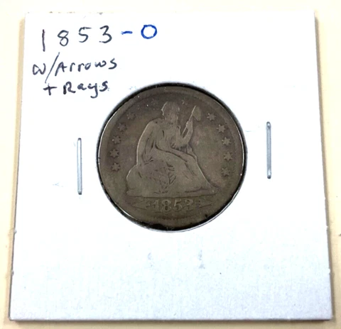 1853-O Seated Liberty Quarter 25c - Arrows & Rays - VG+ Details Cover