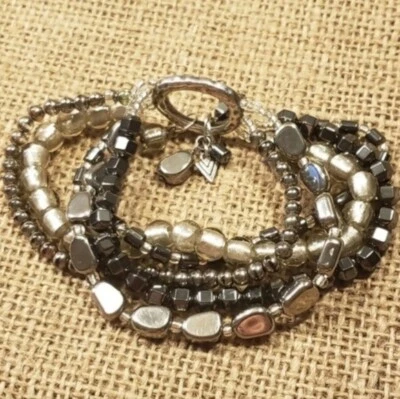 Pulsera Silpada de hematita esterlina y cuentas de vidrio multihilo "piedra granizo" B1935 Foto 1 de 4