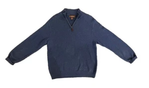 Tasso Elba Sweater Men’s M Blue Cotton Quarter Zip Knit Pullover Long Sleeve - Picture 1 of 3