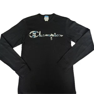 Camisa de manga larga negra con logotipo de camuflaje Champion para hombre pequeña - Imagen 1 de 7