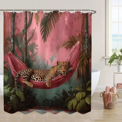 Pink Leopard Shower Curtain Set Stylish Animal Print Bathroom Decor - Image 1 of 4