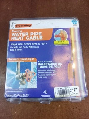 Cable de calor para tubería de agua eléctrica Frost King HC30 30’ evita congelaciones 120 voltios Foto 1 de 4