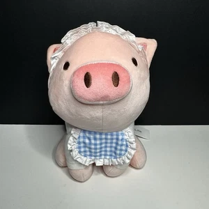 Miniso Pink Pig Plush Maid Outfit Costume Sewn Eyes Sitting 9" Stuffed Toy Pet - Picture 1 of 7