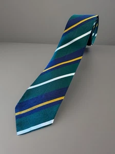 Polo Ralph Lauren 100% Silk Tie Stripe Green Navy Blue Gold/Yellow White Skinny - Picture 1 of 7